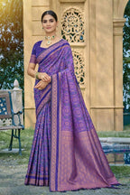 Silk Kantha Print Saree with Unstitched Blouse