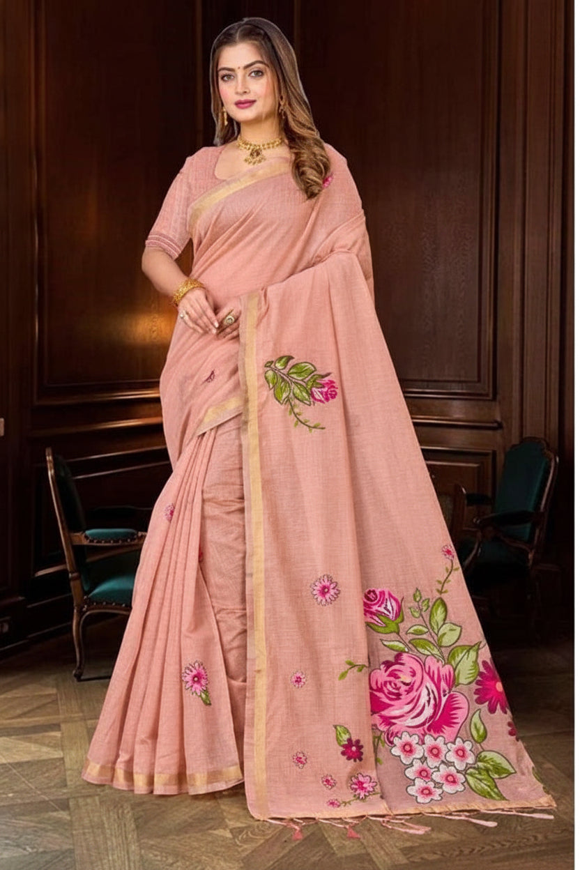 Katha Cotton Printed Saree with Blouse Piece