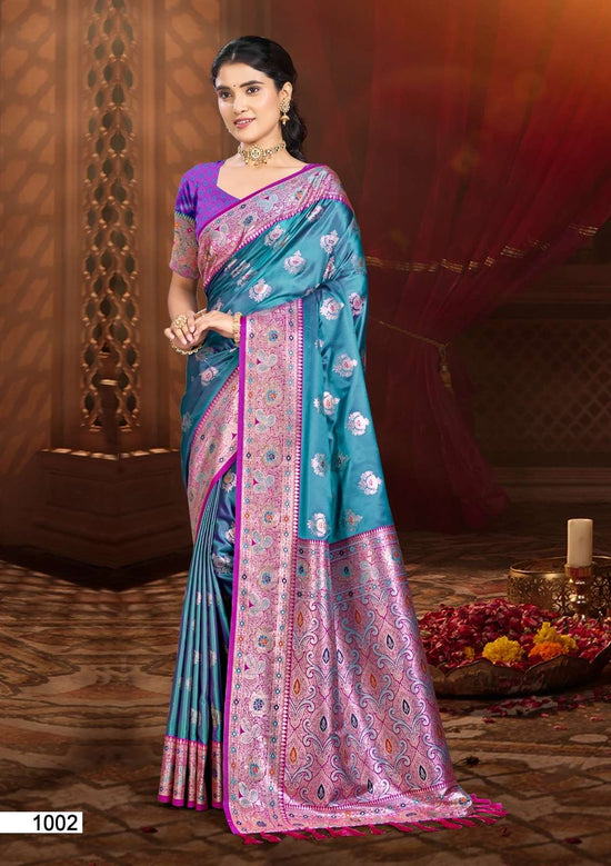 Silk Printed Festive Saree with Unstitched Blouse