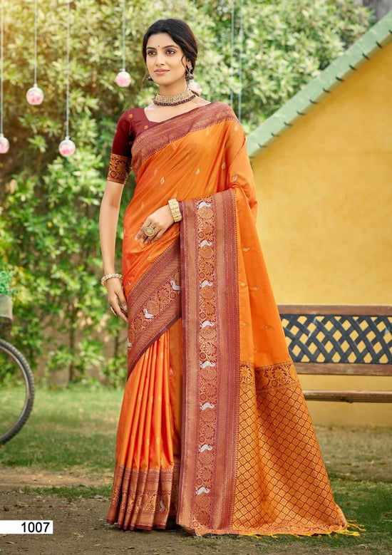 Silk Printed Festive Saree with Unstitched Blouse