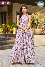 Georgette Printed Sleeveless Ethnic Gown