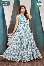 Georgette Printed Sleeveless Ethnic Gown
