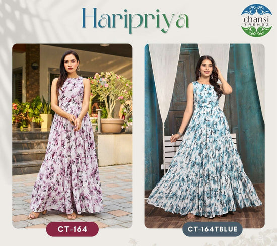 Georgette Printed Sleeveless Ethnic Gown