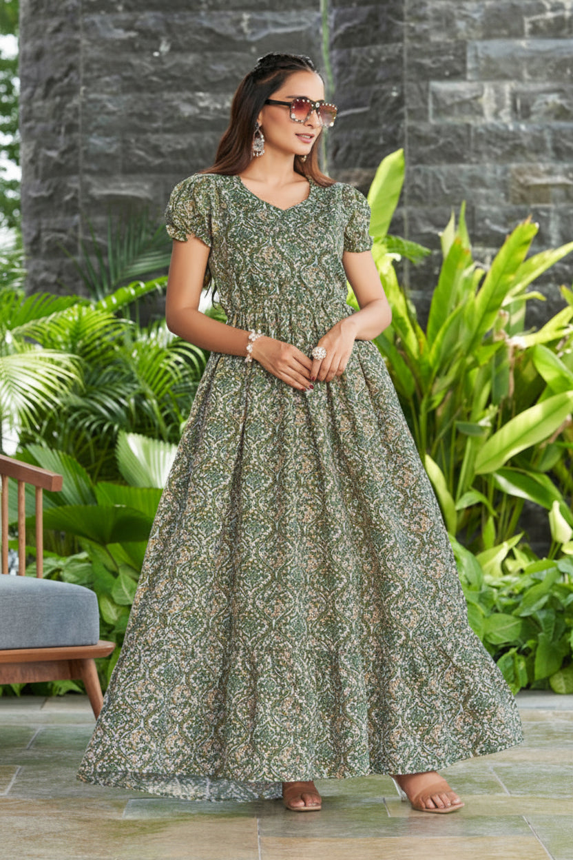 Poly Cotton Printed Ethnic Gown