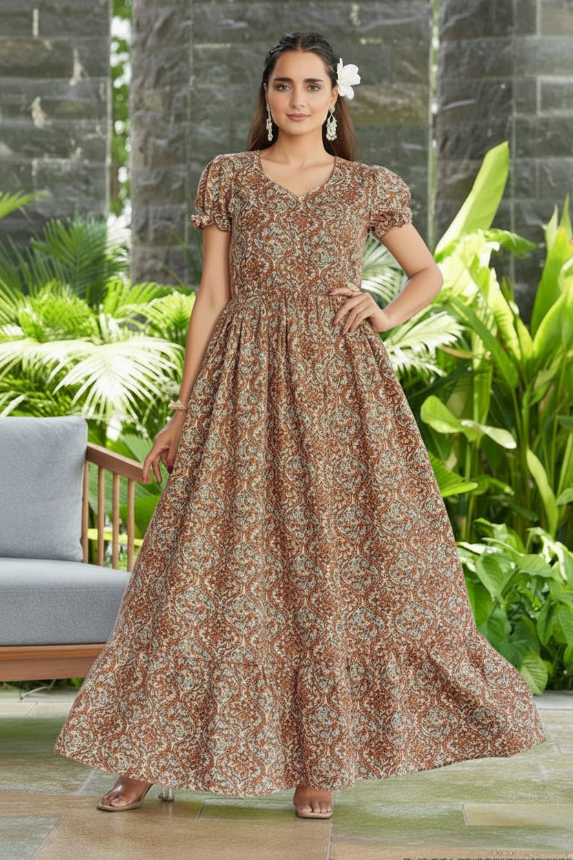 Poly Cotton Printed Ethnic Gown