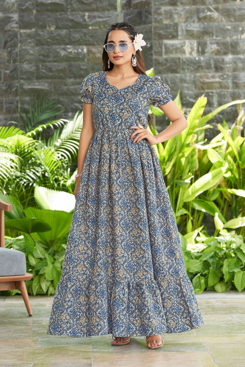 Poly Cotton Printed Ethnic Gown