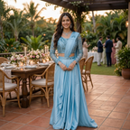 Ciyana Blue Armani Satin Silk Ready-to-Wear Saree with Stitched Blouse