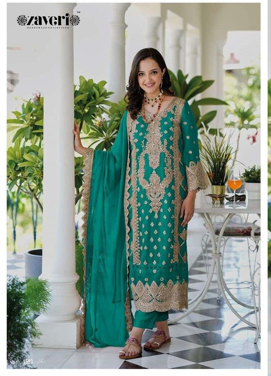 Pure Organza Embroidered Salwar Suit Set with Silk Bottom & Organza Dupatta