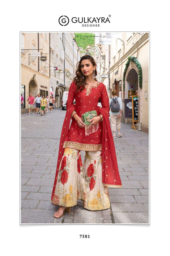 Chinon Embroidered Salwar Suit Set with Silk Dupatta
