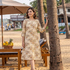 Priyanshi Beige Floral Printed Cotton Kurti for Women by Varnika Lifestyle