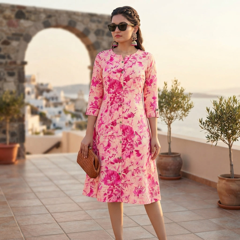 Priyanshi Pink Floral Printed Cotton Kurti for Women