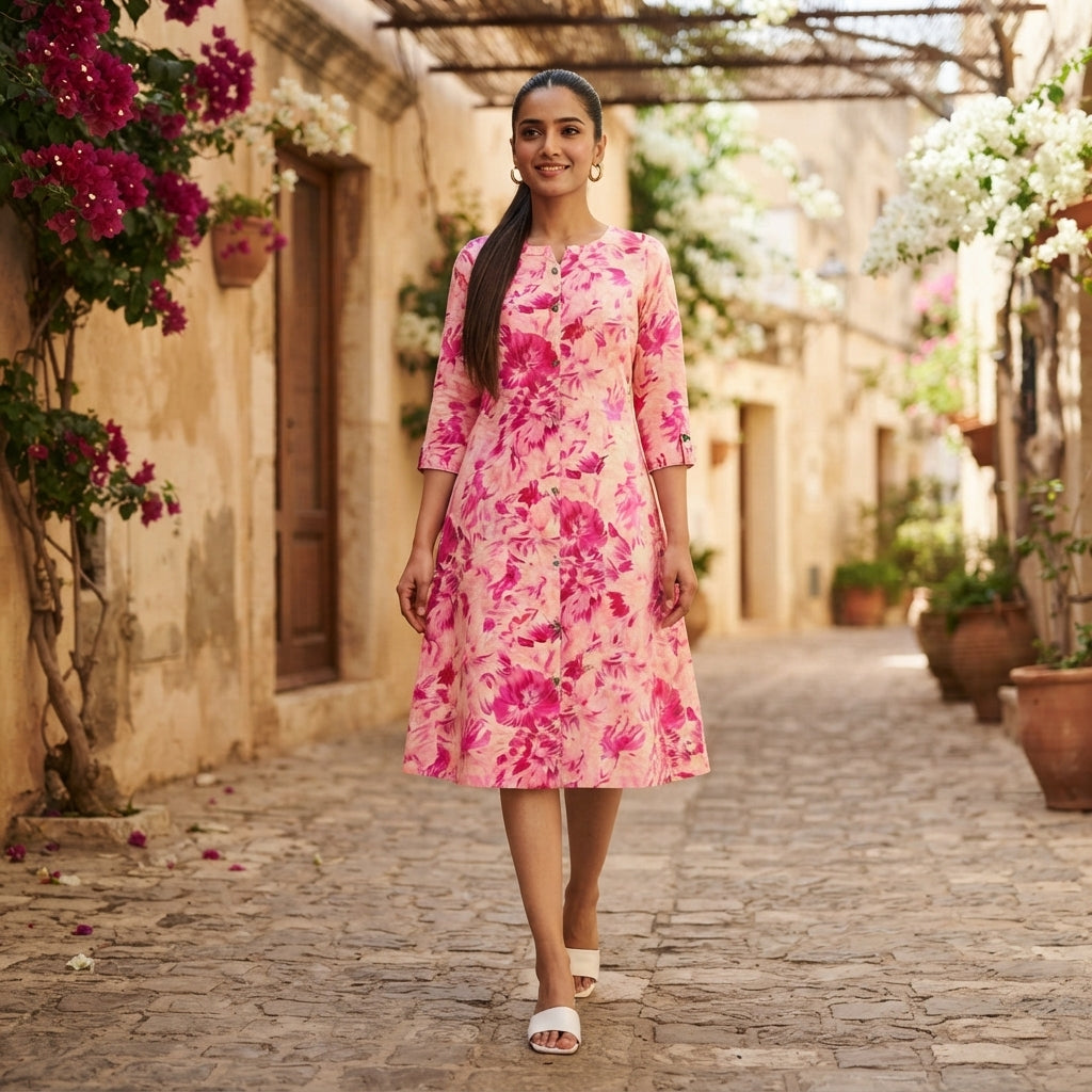 Priyanshi Pink Floral Printed Cotton Kurti for Women