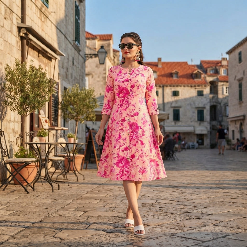 Priyanshi Pink Floral Printed Cotton Kurti for Women
