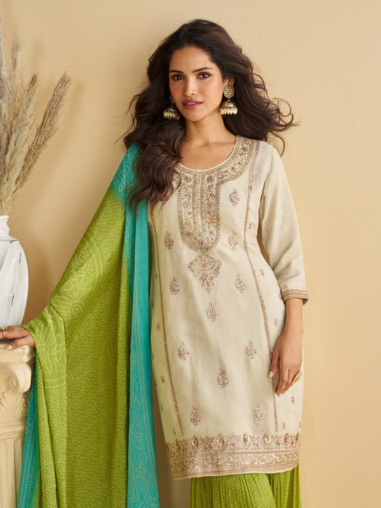 Chinon Silk Digital Print Sequins Embroidered Salwar Suit Set