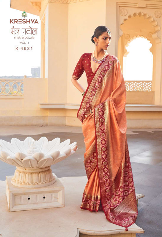 Silk Patola Weave Saree with Unstitched Blouse