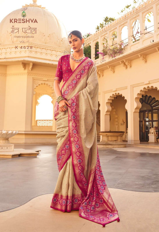 Silk Patola Weave Saree with Unstitched Blouse