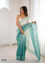Crunchy Fabric Embroidered Saree with Satin Silk Unstitched Blouse