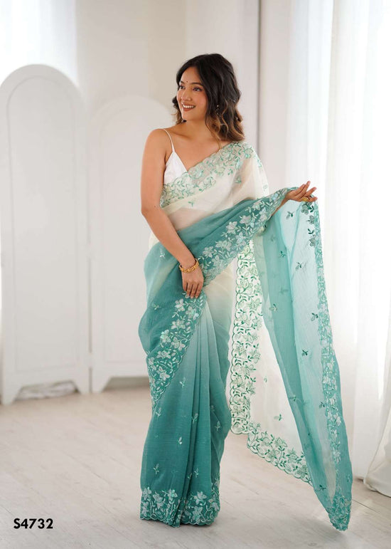 Crunchy Fabric Embroidered Saree with Satin Silk Unstitched Blouse
