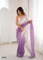 Crunchy Fabric Embroidered Saree with Satin Silk Unstitched Blouse