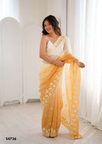 Crunchy Fabric Embroidered Saree with Satin Silk Unstitched Blouse