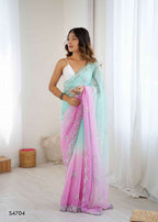 Chiffon Crush Embroidery Print Saree with Satin Unstitched Blouse