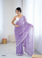 Chiffon Crush Embroidery Print Saree with Satin Unstitched Blouse