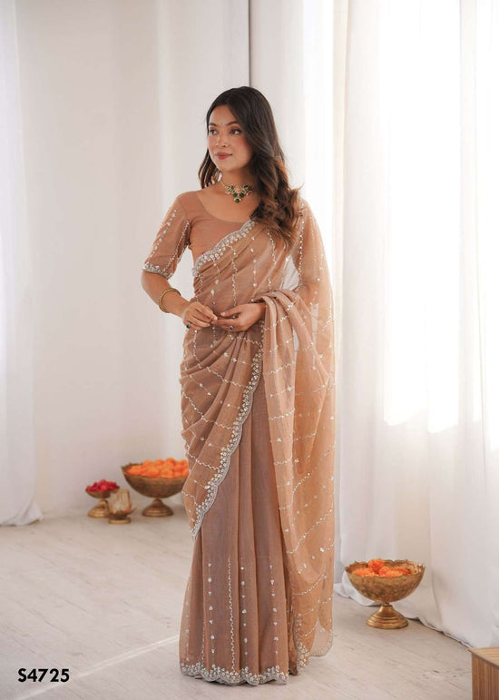 Twill Net Embroidered Festive Saree with Unstitched Blouse