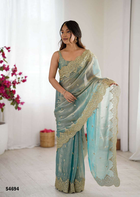 Chiffon Embroidered Saree with Satin Silk Unstitched Blouse