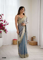 Chiffon Embroidered Saree with Satin Silk Unstitched Blouse