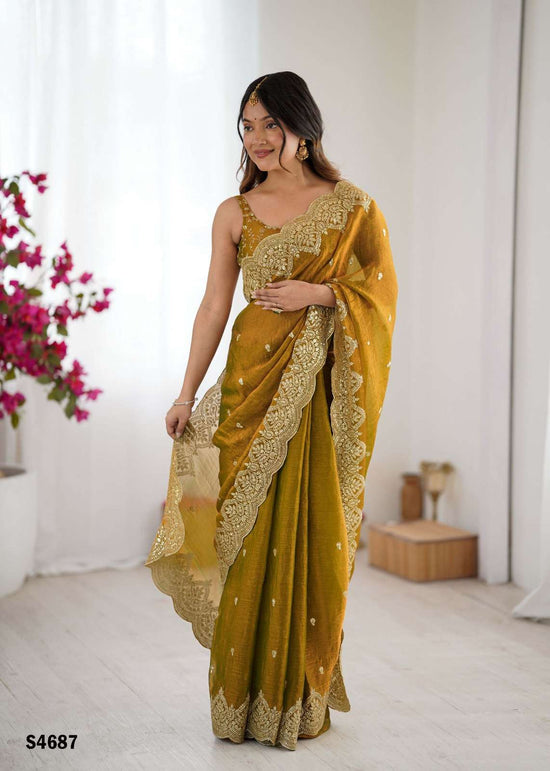 Chiffon Embroidered Saree with Satin Silk Unstitched Blouse