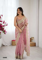Chiffon Embroidered Saree with Satin Silk Unstitched Blouse