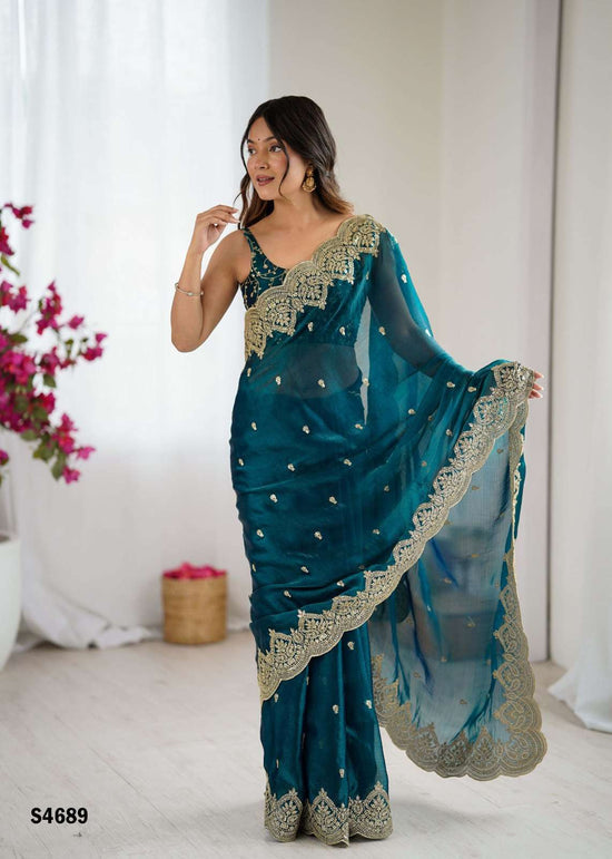Chiffon Embroidered Saree with Satin Silk Unstitched Blouse