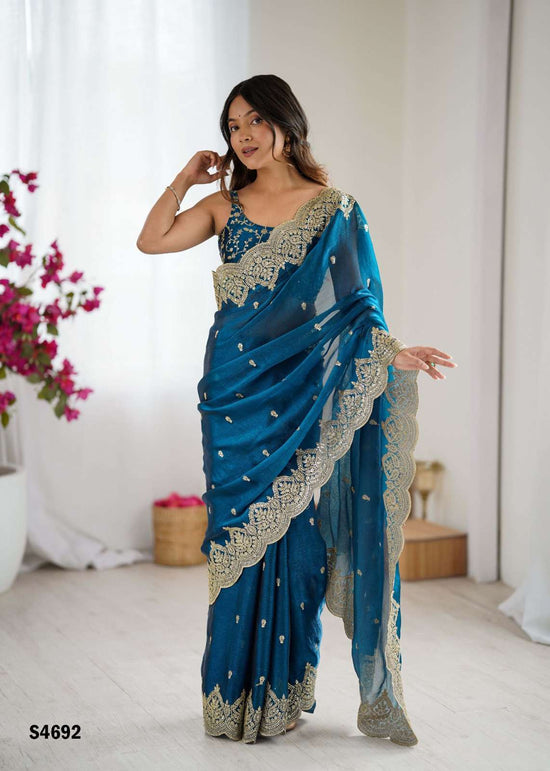 Chiffon Embroidered Saree with Satin Silk Unstitched Blouse
