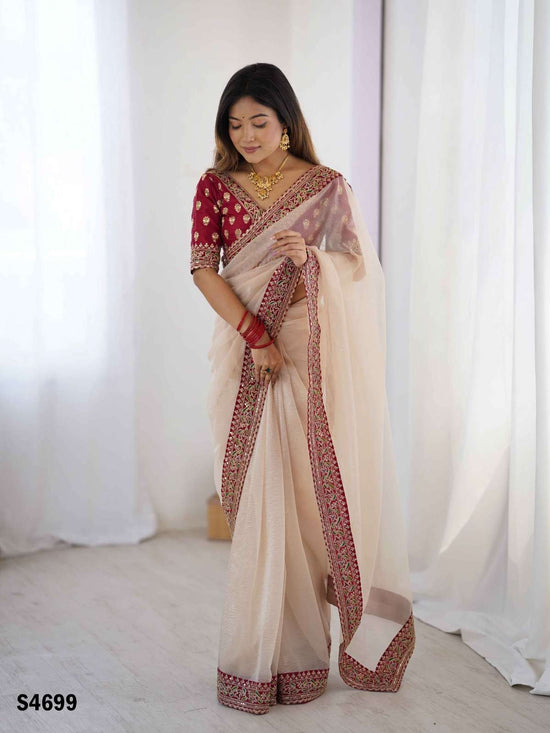 Banarasi Silk Crush Embroidery Saree with Diamond Silk Blouse