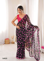 Georgette Printed Saree with Mono Banglori Unstitched Blouse