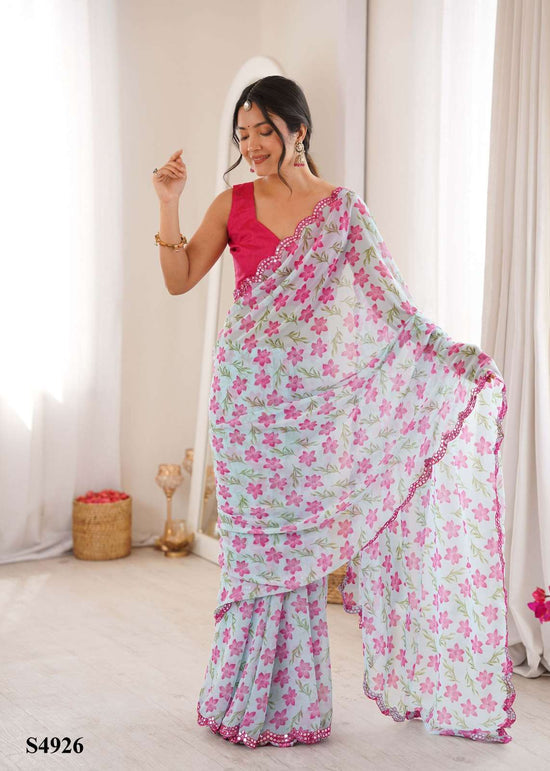 Georgette Printed Saree with Mono Banglori Unstitched Blouse