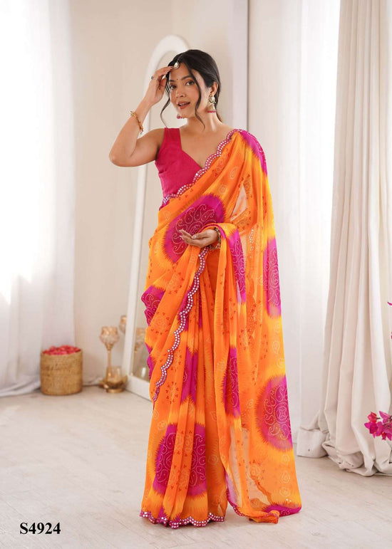 Georgette Printed Saree with Mono Banglori Unstitched Blouse
