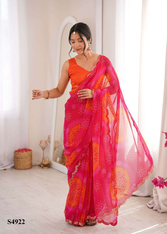 Georgette Printed Saree with Mono Banglori Unstitched Blouse