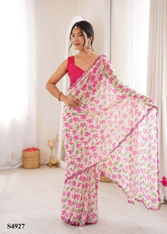 Georgette Printed Saree with Mono Banglori Unstitched Blouse