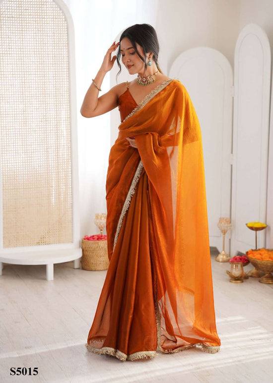 Satin Printed Saree with Unstitched Blouse