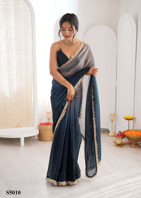 Satin Printed Saree with Unstitched Blouse