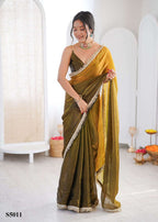 Satin Printed Saree with Unstitched Blouse