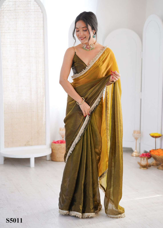 Satin Printed Saree with Unstitched Blouse
