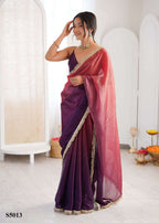 Satin Printed Saree with Unstitched Blouse