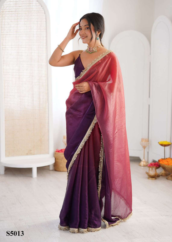 Satin Printed Saree with Unstitched Blouse