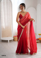 Satin Printed Saree with Unstitched Blouse