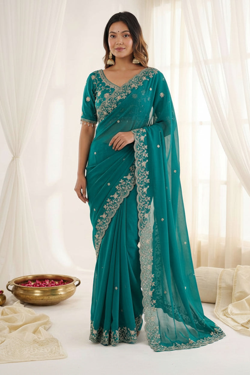 Pranavi Satin Printed Saree with Satin Blouse Piece for Festive & Party Wear