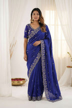 Pranavi Satin Printed Saree with Satin Blouse Piece for Festive & Party Wear