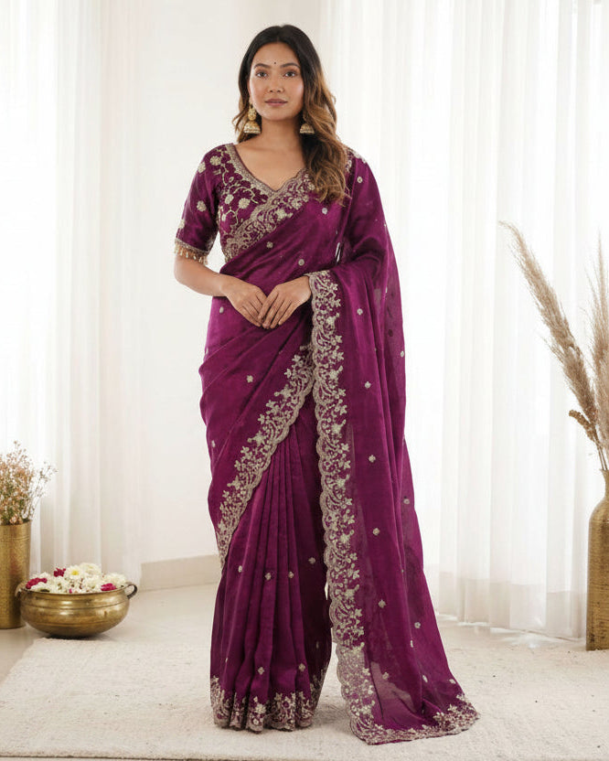 Pranavi Satin Printed Saree with Satin Blouse Piece for Festive & Party Wear