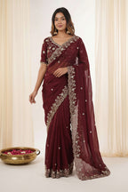 Pranavi Satin Printed Saree with Satin Blouse Piece for Festive & Party Wear
